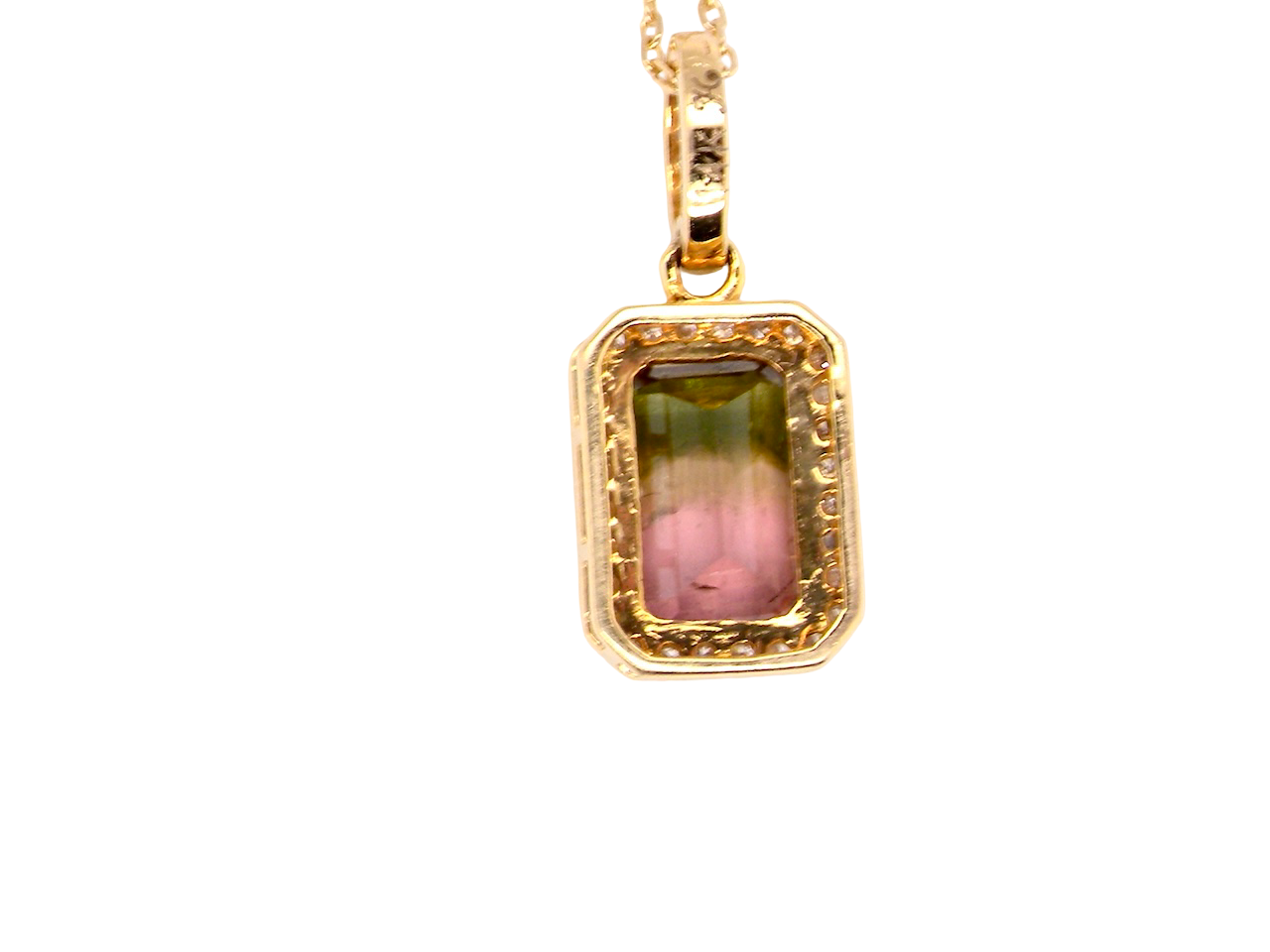 A Water Melon Tourmaline and Diamond Pendant