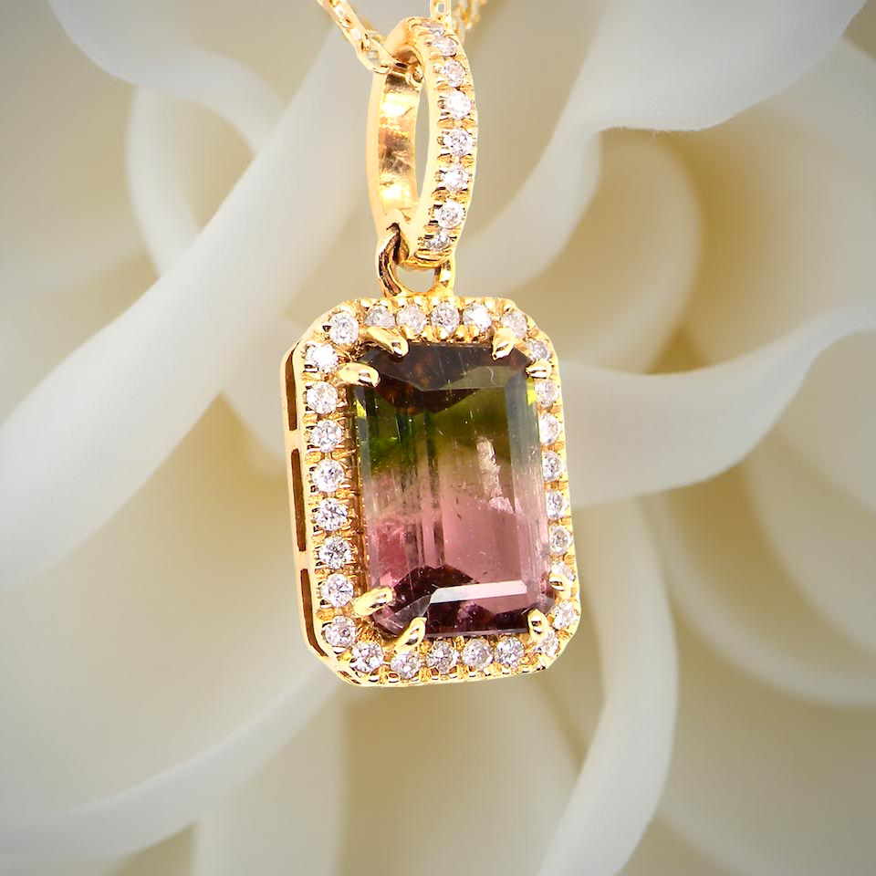 A Water Melon Tourmaline and Diamond Pendant