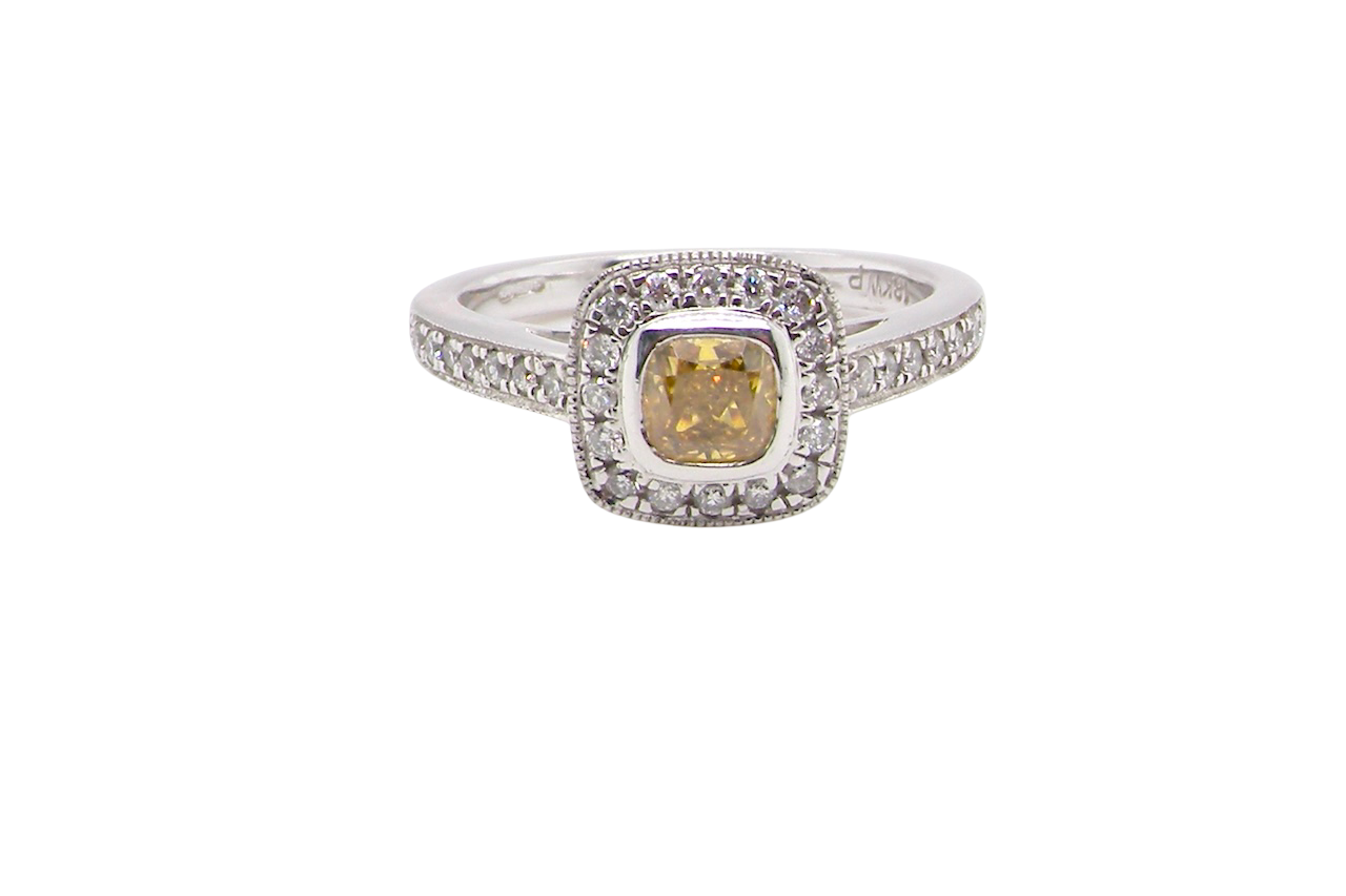 A Yellow Diamond halo cluster ring