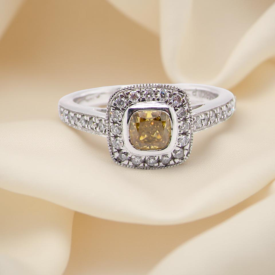 A Yellow Diamond halo cluster ring