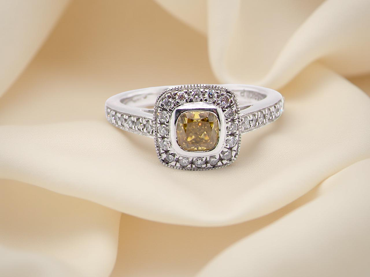 A Yellow Diamond halo cluster ring
