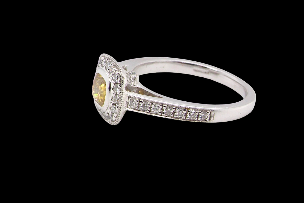 A Yellow Diamond halo cluster ring
