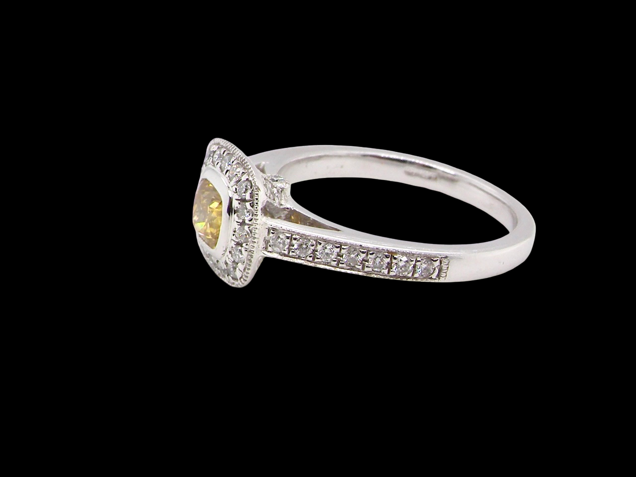 A Yellow Diamond halo cluster ring