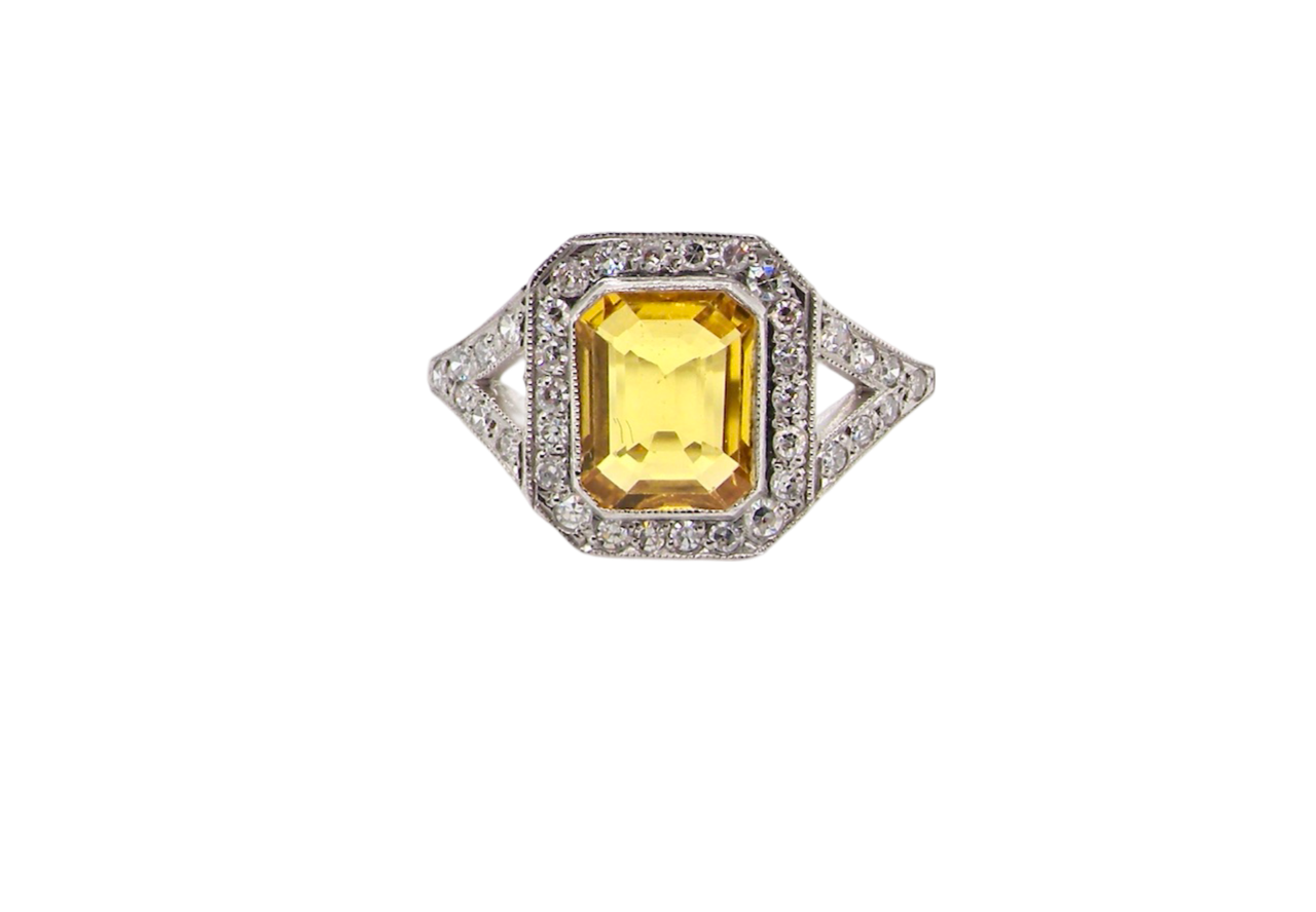 A Yellow Sapphire and Diamond Cluster Ring