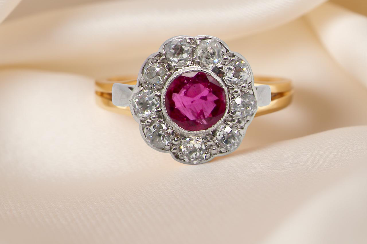 A beautiful Ruby and Diamond cluster ring