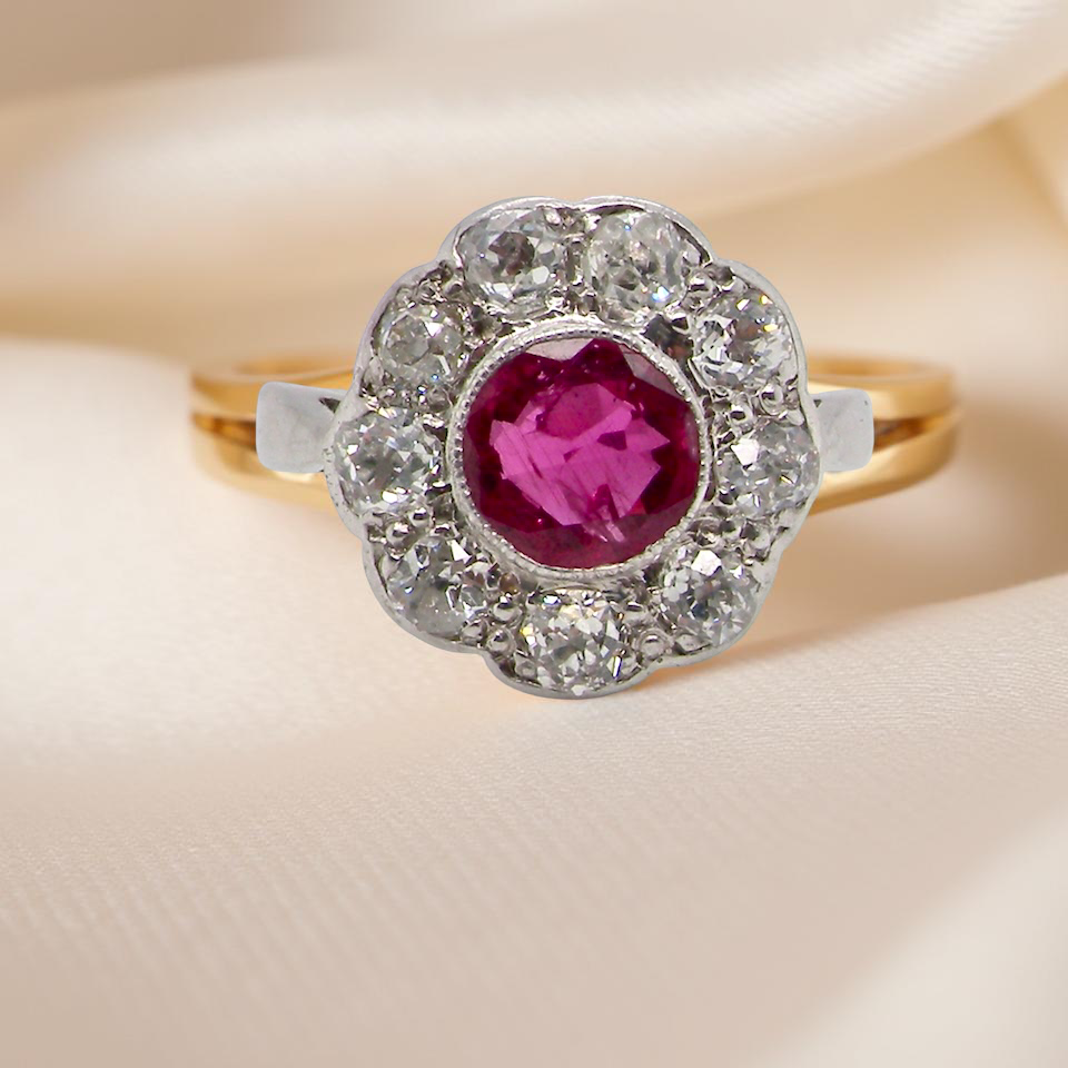 A beautiful Ruby and Diamond cluster ring