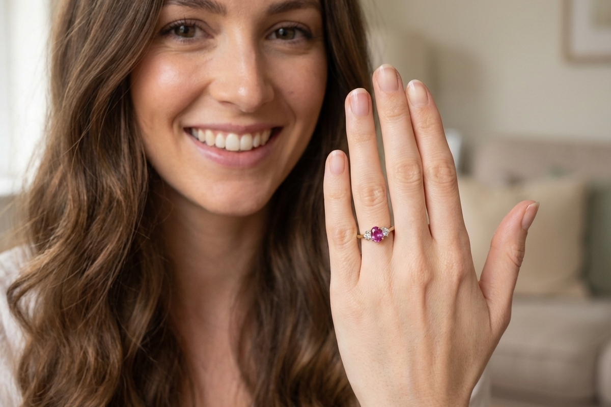 A beautifully crafted vintage ruby trilogy ring in rich 18-carat gold model