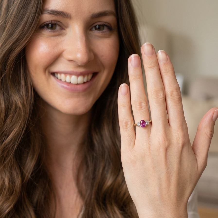 A beautifully crafted vintage ruby trilogy ring in rich 18-carat gold model