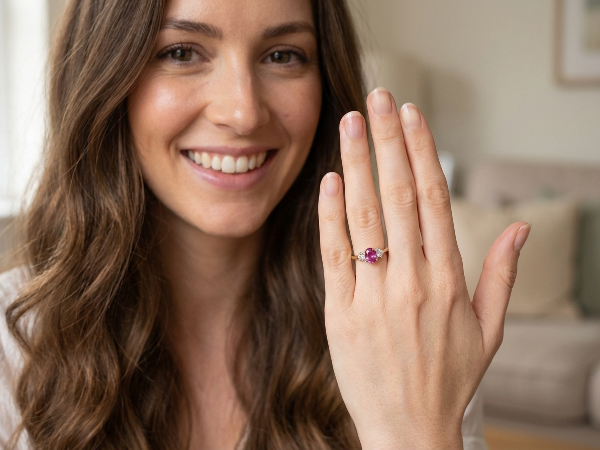 A beautifully crafted vintage ruby trilogy ring in rich 18-carat gold model