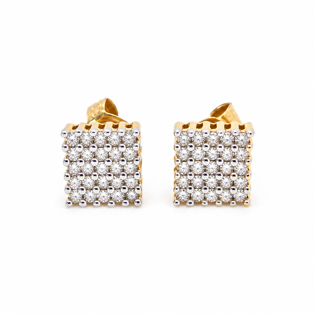 A charming pair of vintage square diamond cluster earrings, dating from the 1960s