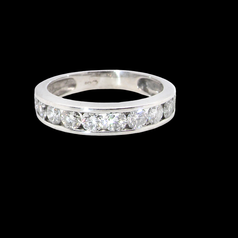 A classic 18 carat white gold half hoop diamond eternity ring, beautifully set with ten brilliant cut white diamonds.