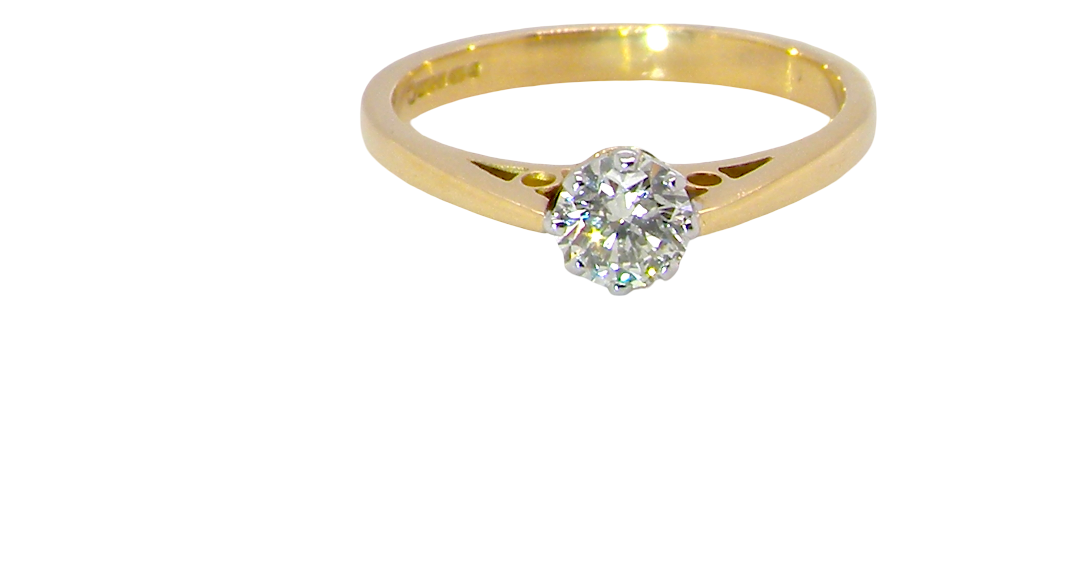 A classic solitaire ring. Features a single brilliant cut white diamond, measures 5mm (est 0.50 carats) Colour H-j, clarity Si.
Head is claw set, platinum, head 5.2mm, depth 5.4mm,