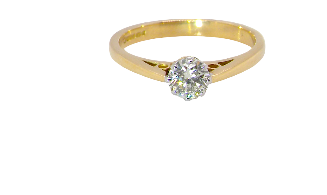 A classic solitaire ring. Features a single brilliant cut white diamond, measures 5mm (est 0.50 carats) Colour H-j, clarity Si.
Head is claw set, platinum, head 5.2mm, depth 5.4mm,