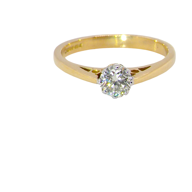 A classic solitaire ring. Features a single brilliant cut white diamond, measures 5mm (est 0.50 carats) Colour H-j, clarity Si.
Head is claw set, platinum, head 5.2mm, depth 5.4mm,
