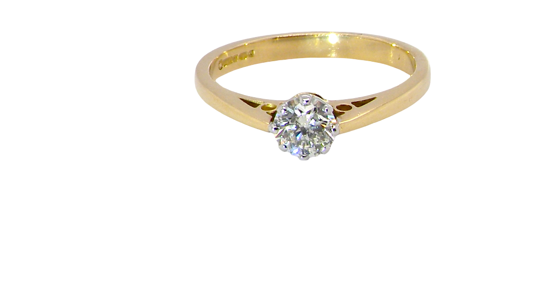 A classic solitaire ring. Features a single brilliant cut white diamond, measures 5mm (est 0.50 carats) Colour H-j, clarity Si.
Head is claw set, platinum, head 5.2mm, depth 5.4mm, weight 2.9 grams. 