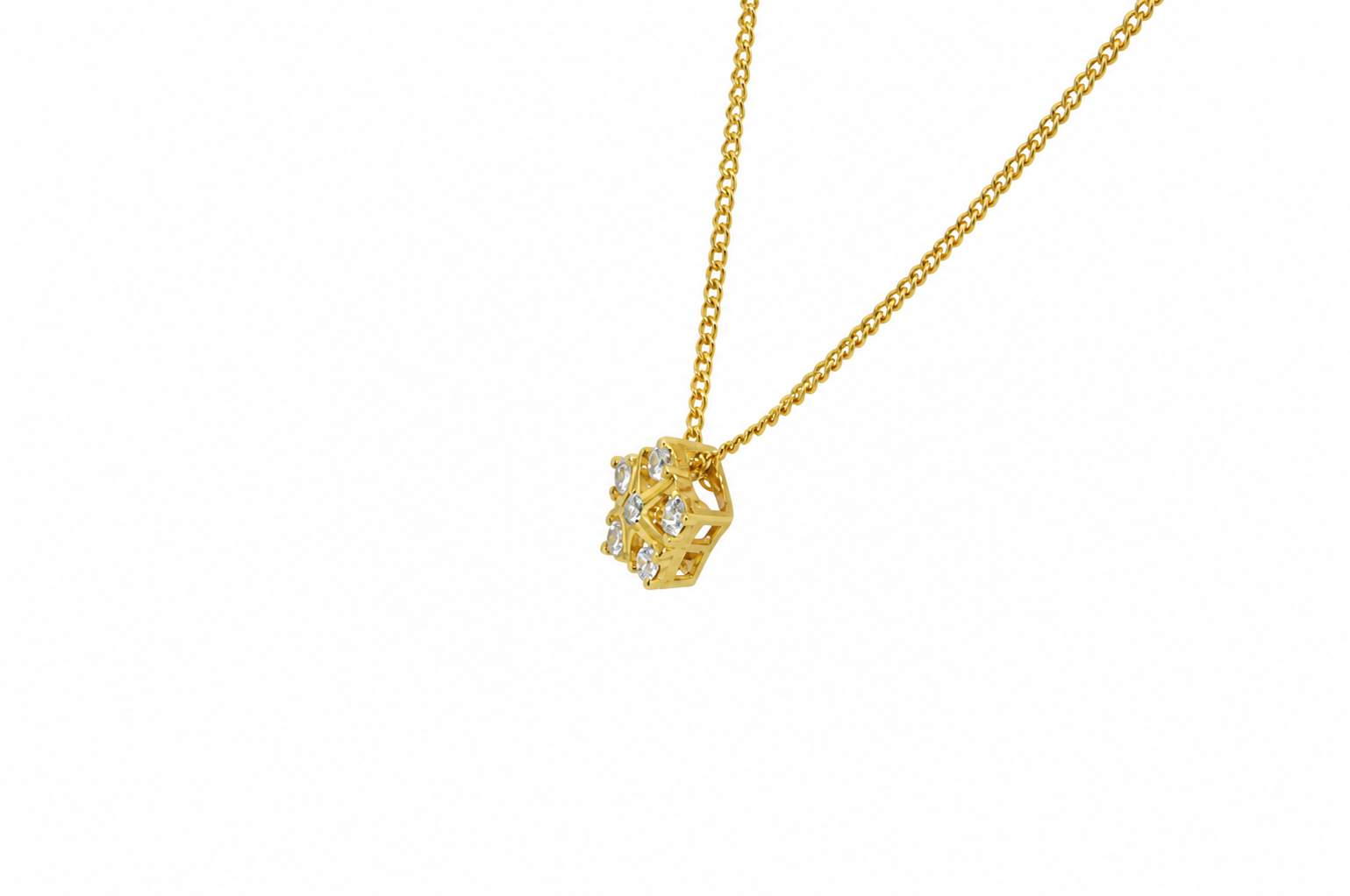 Side view of diamond cluster pendant