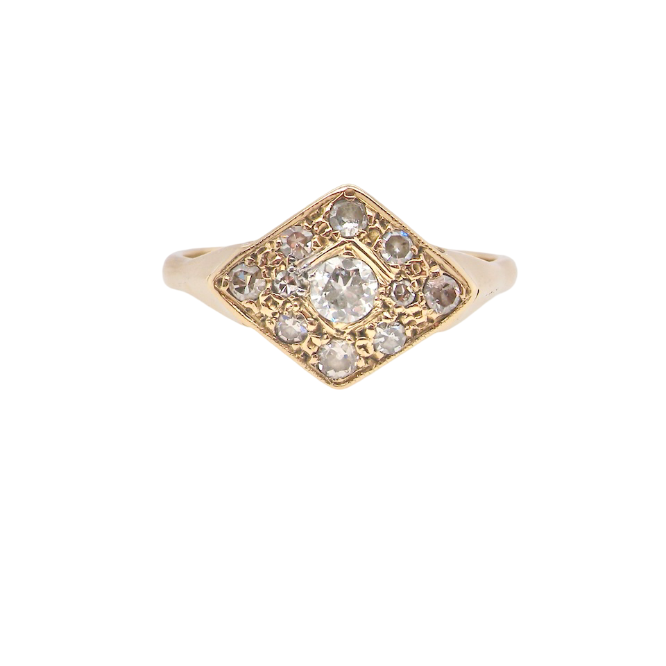 A diamond shaped Diamond cluster ring