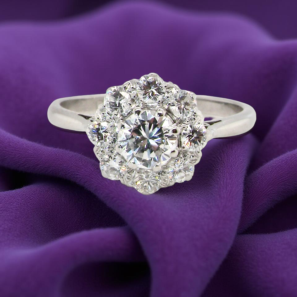 Diamond ring on a purple fabric background