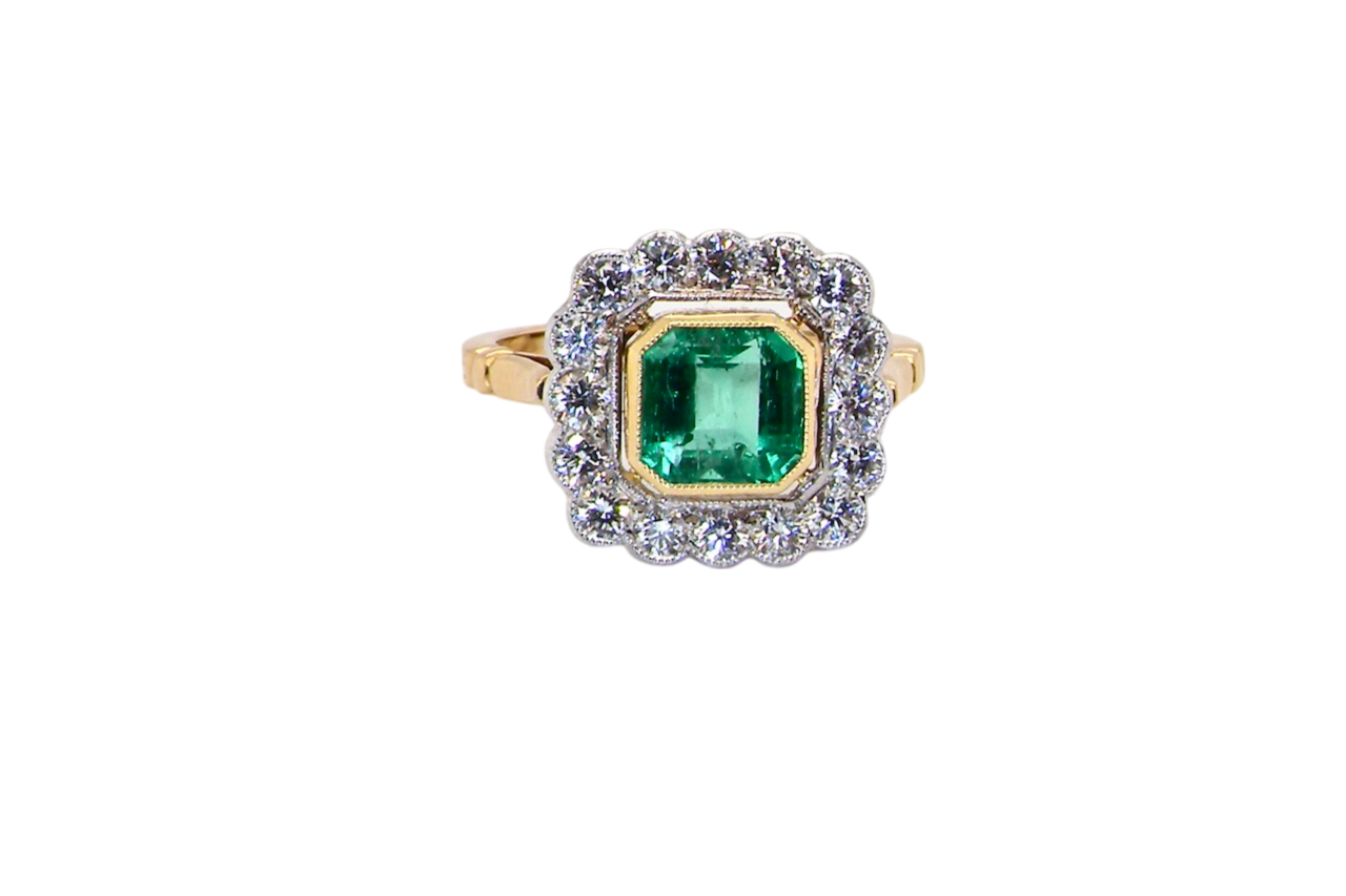A fabulous Emerald and Diamond cluster ring
