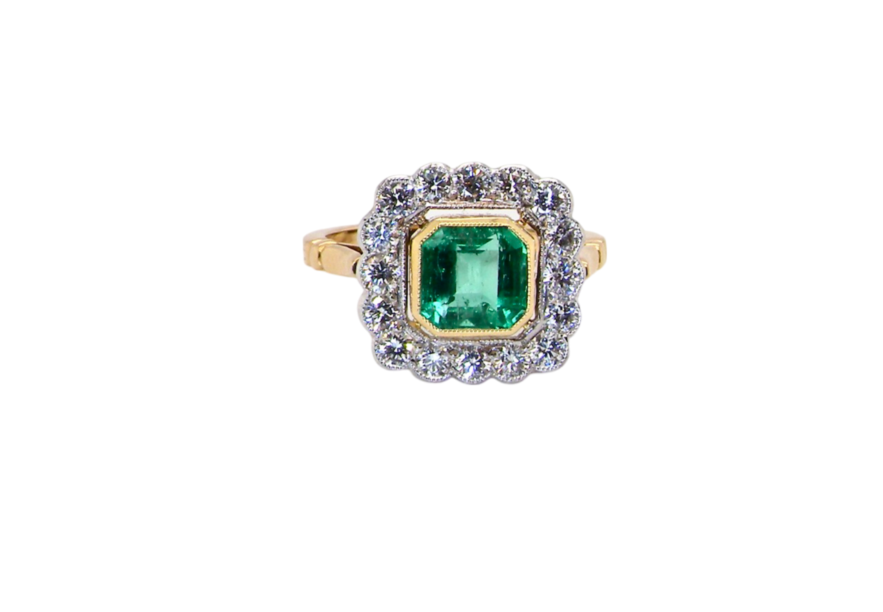 A fabulous Emerald and Diamond cluster ring