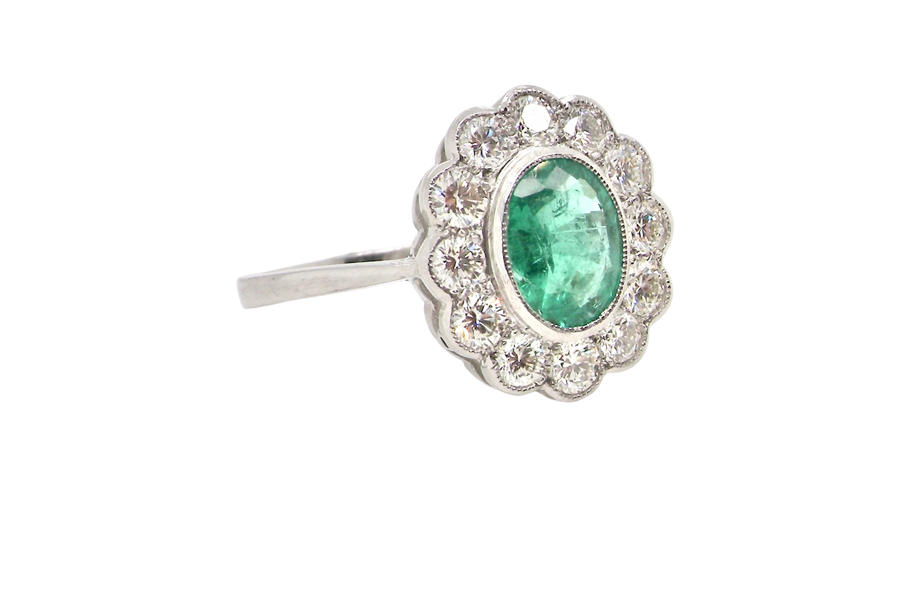 A fabulous Emerald and Diamond cluster ring