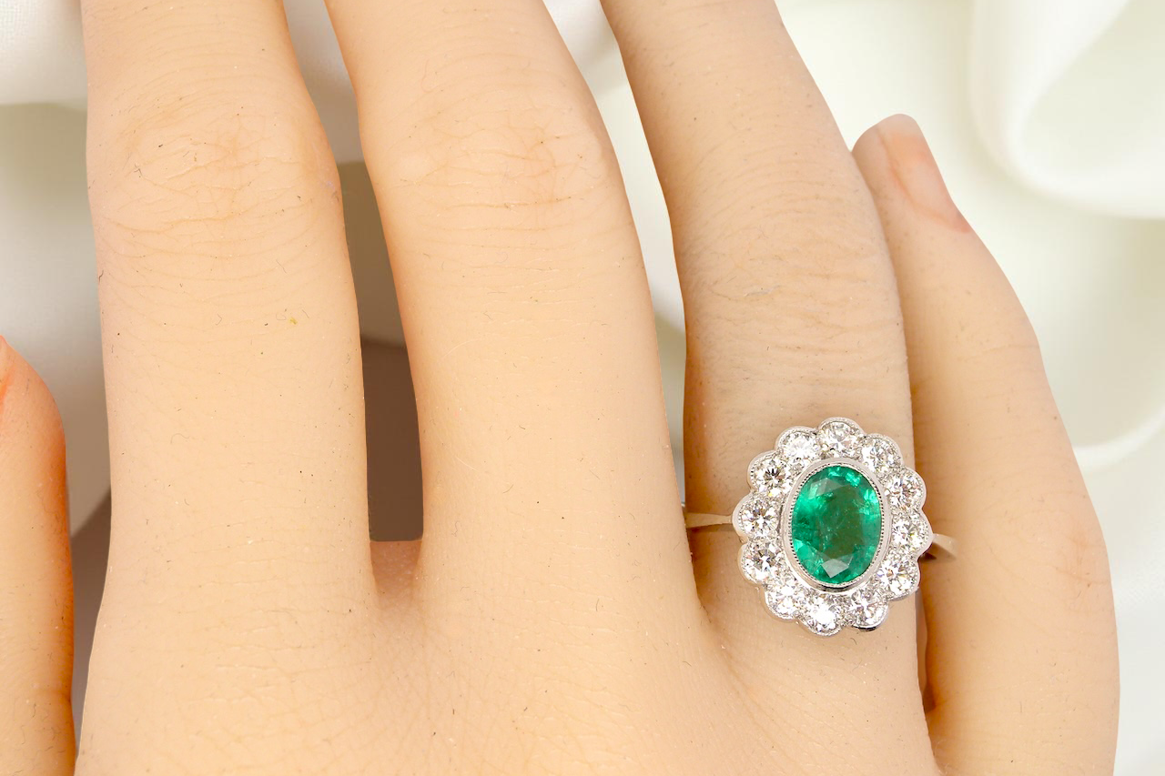 A fabulous Emerald and Diamond cluster ring