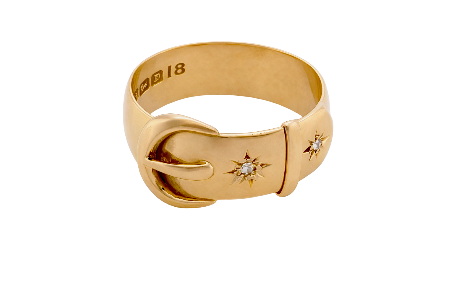 A fine 18 carat gold buckle ring set with small old rose cut diamonds