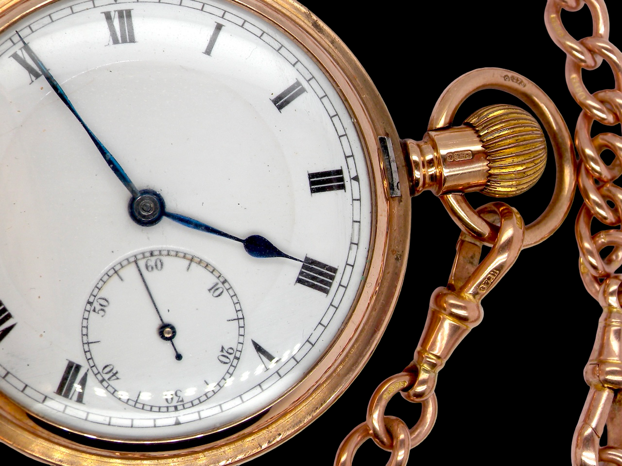 A fine 9 carat gold full hunter pocket watch. close