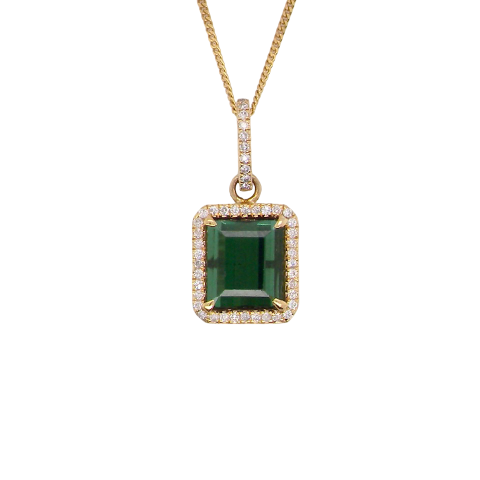 A fine Green Tourmaline and Diamond pendant