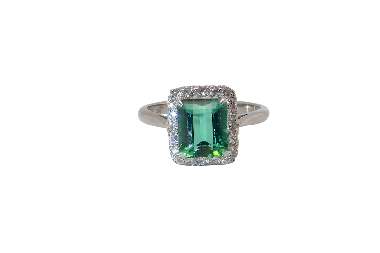 A fine Green Tourmaline and Diamond ring