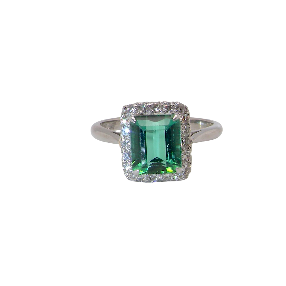 A fine Green Tourmaline and Diamond ring