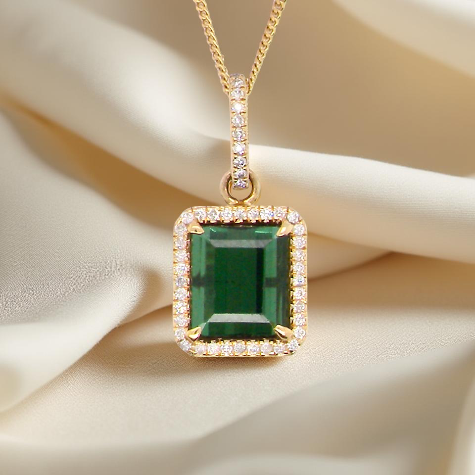 A fine Green Tourmaline and Diamond pendant