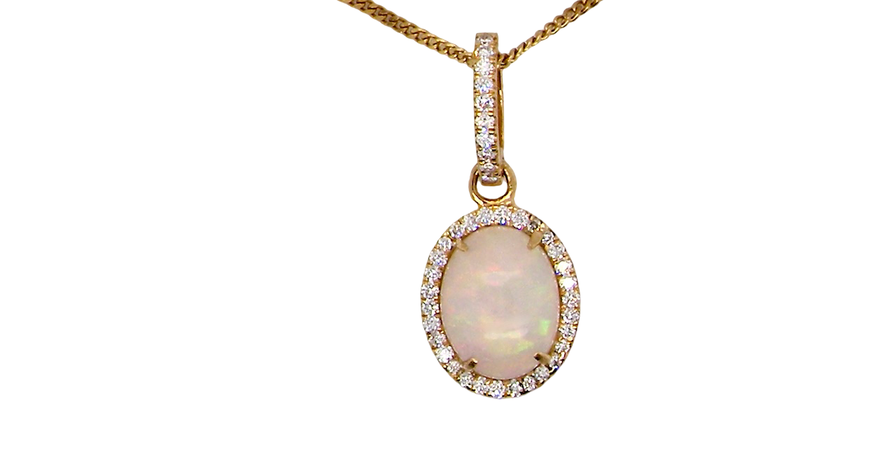 A fine opal and diamond pendant