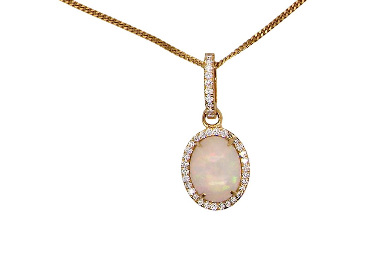A fine opal and diamond pendant