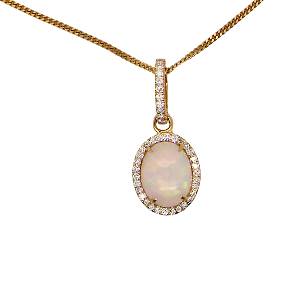 A fine opal and diamond pendant