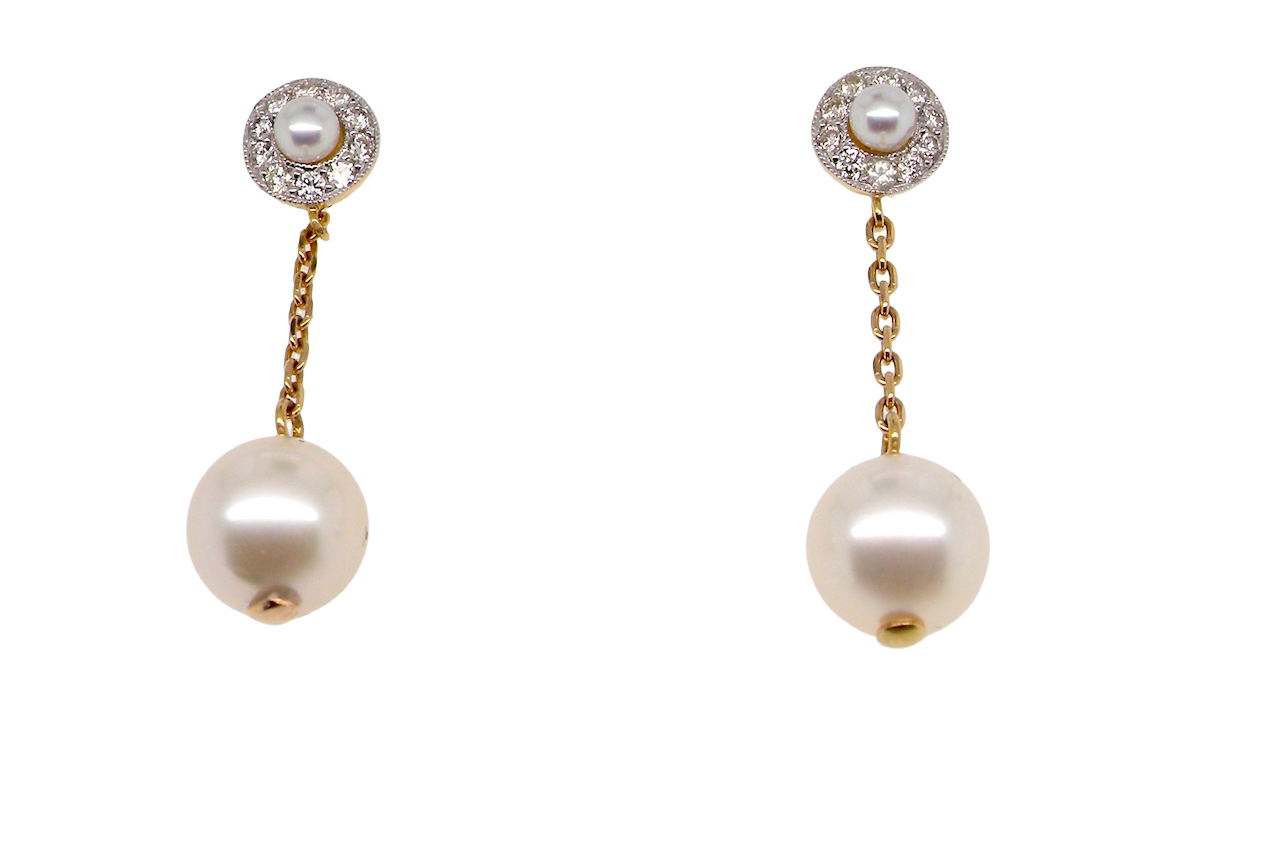 pearl and diamond drop earrings