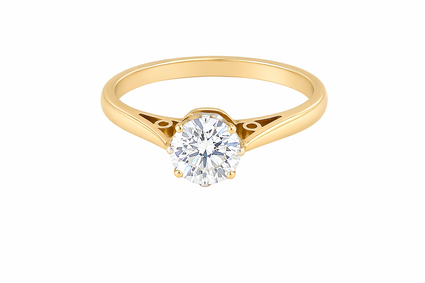 A fine solitaire ring set with a brilliant cut white diamond.
Certificated and therefore the description is confirmed. Size 5.5x5.2mm, 0.70 carats. Colour G, clarity Si1.