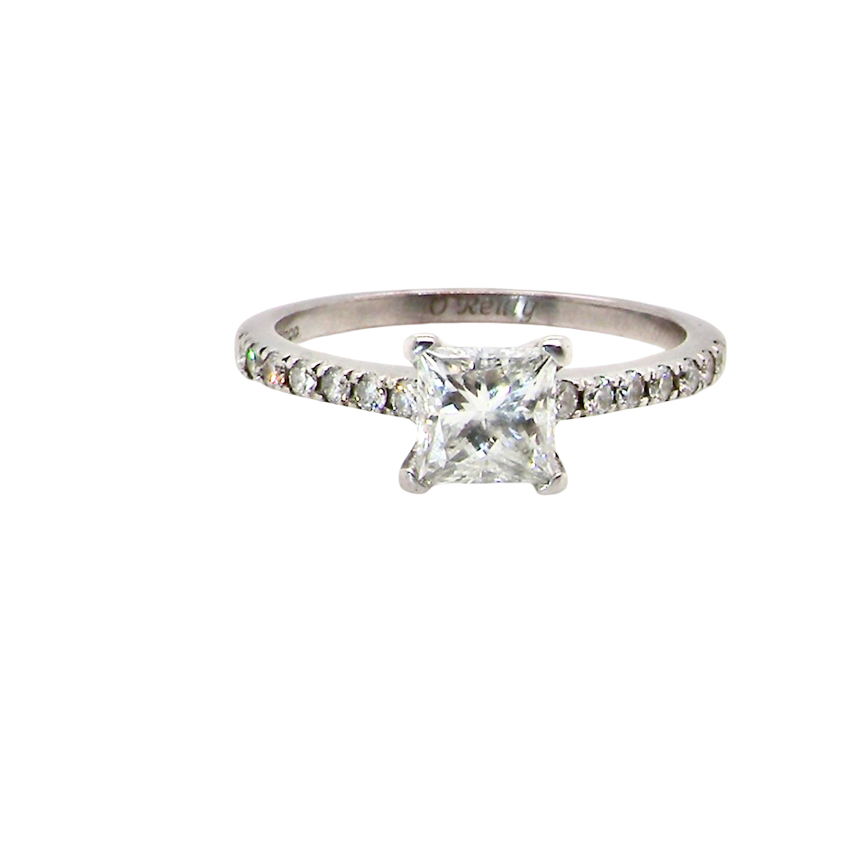A fine white gold solitaire diamond ring