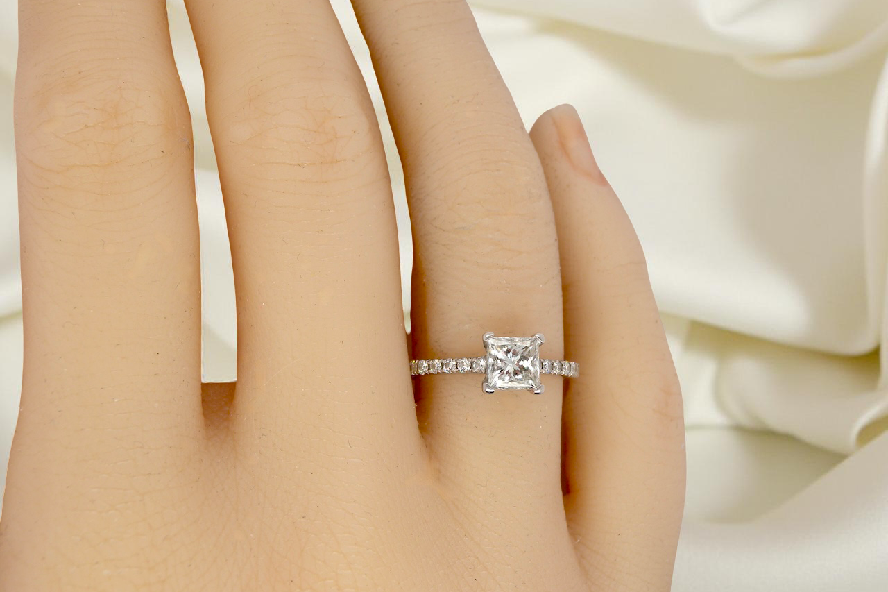 A fine white gold solitaire diamond ring