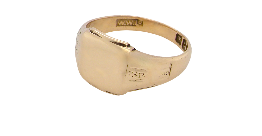 A gentleman's 18 carat gold signet ring. Cushion shaped head, plain and suitable for engraving, measures 11x11mm. Weight 7.2 grams. 