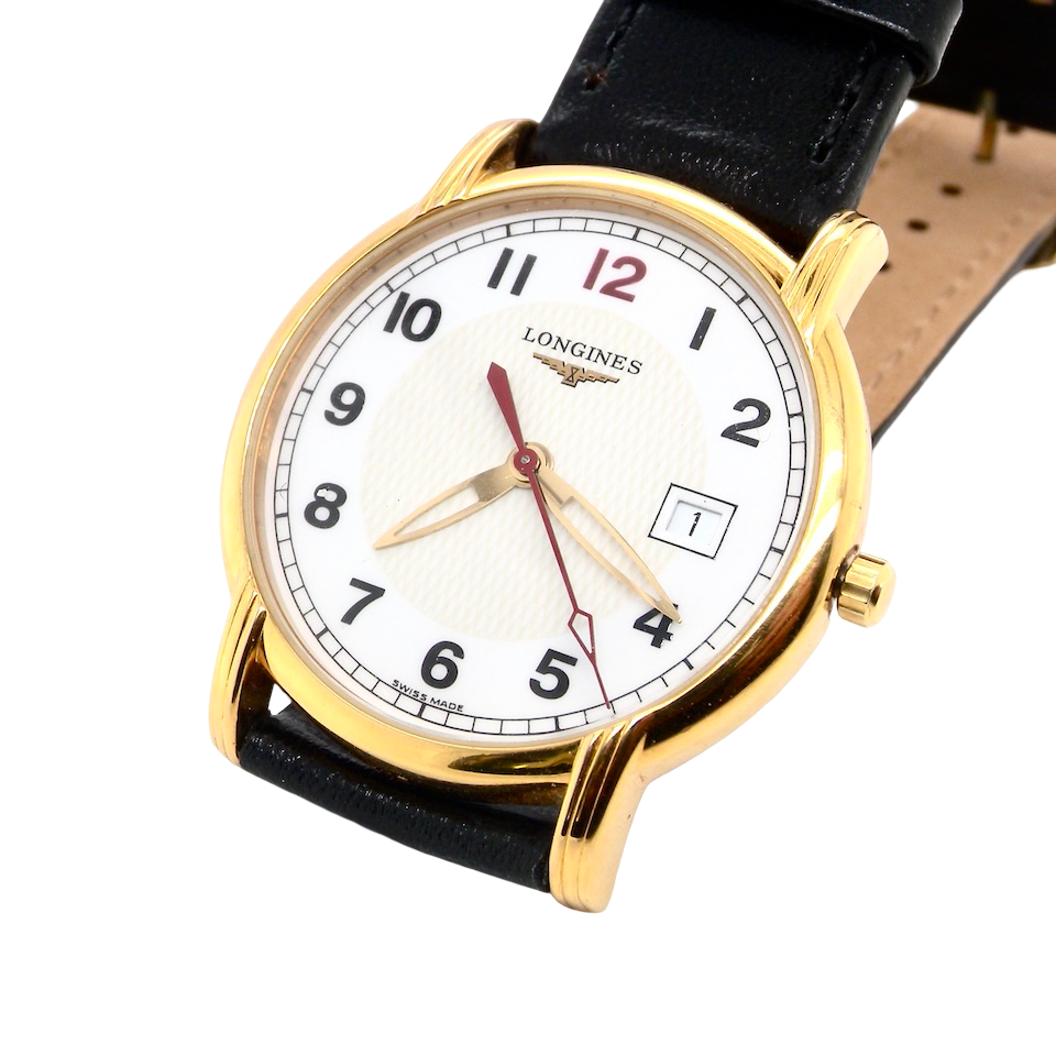 A gentleman's gold plated wrist watch by Longines.