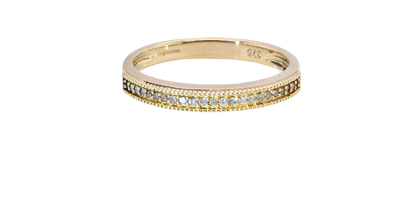 A half-hoop eternity ring set with approximately twenty-four white diamonds