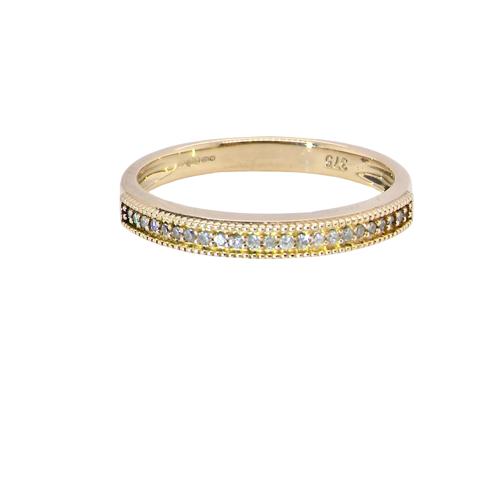 A half-hoop eternity ring set with approximately twenty-four white diamonds