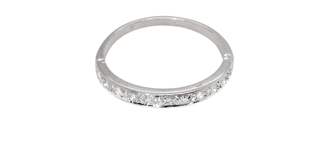 A half hoop eternity ring. Set with eleven small white diamonds, brilliant cut 2mm each (total est 0.33 carats) colour i-k, clarity Si. above