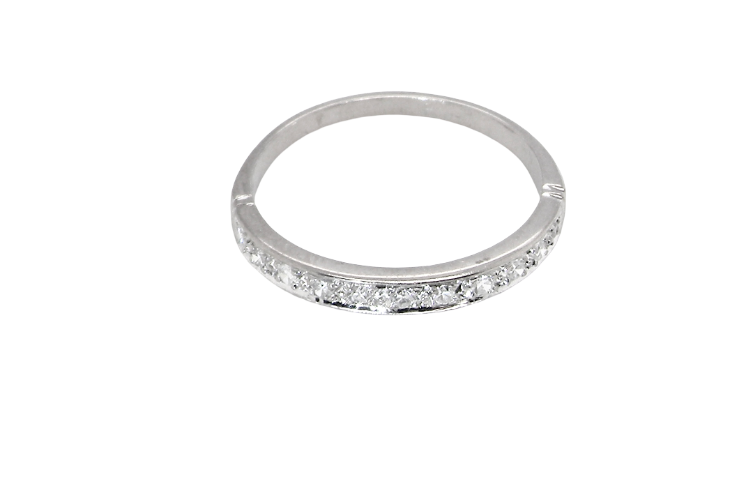 A half hoop eternity ring. Set with eleven small white diamonds, brilliant cut 2mm each (total est 0.33 carats) colour i-k, clarity Si. above