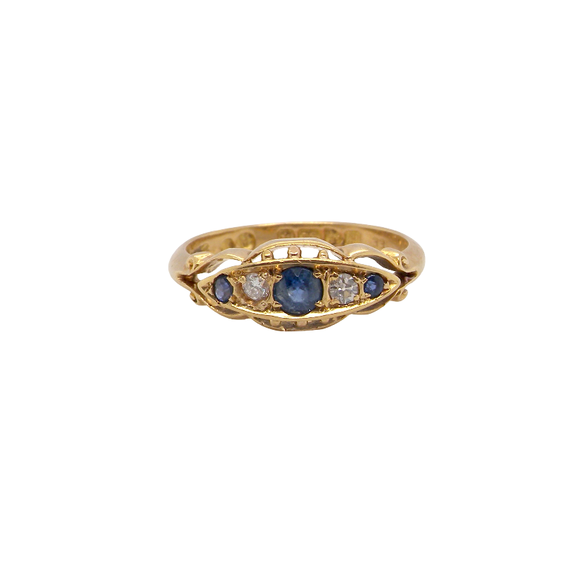 A lovely antique ring from the Edwardian period. Hallmarked in Chester in 1909 this ring typical for the period is set with sapphires and diamonds.