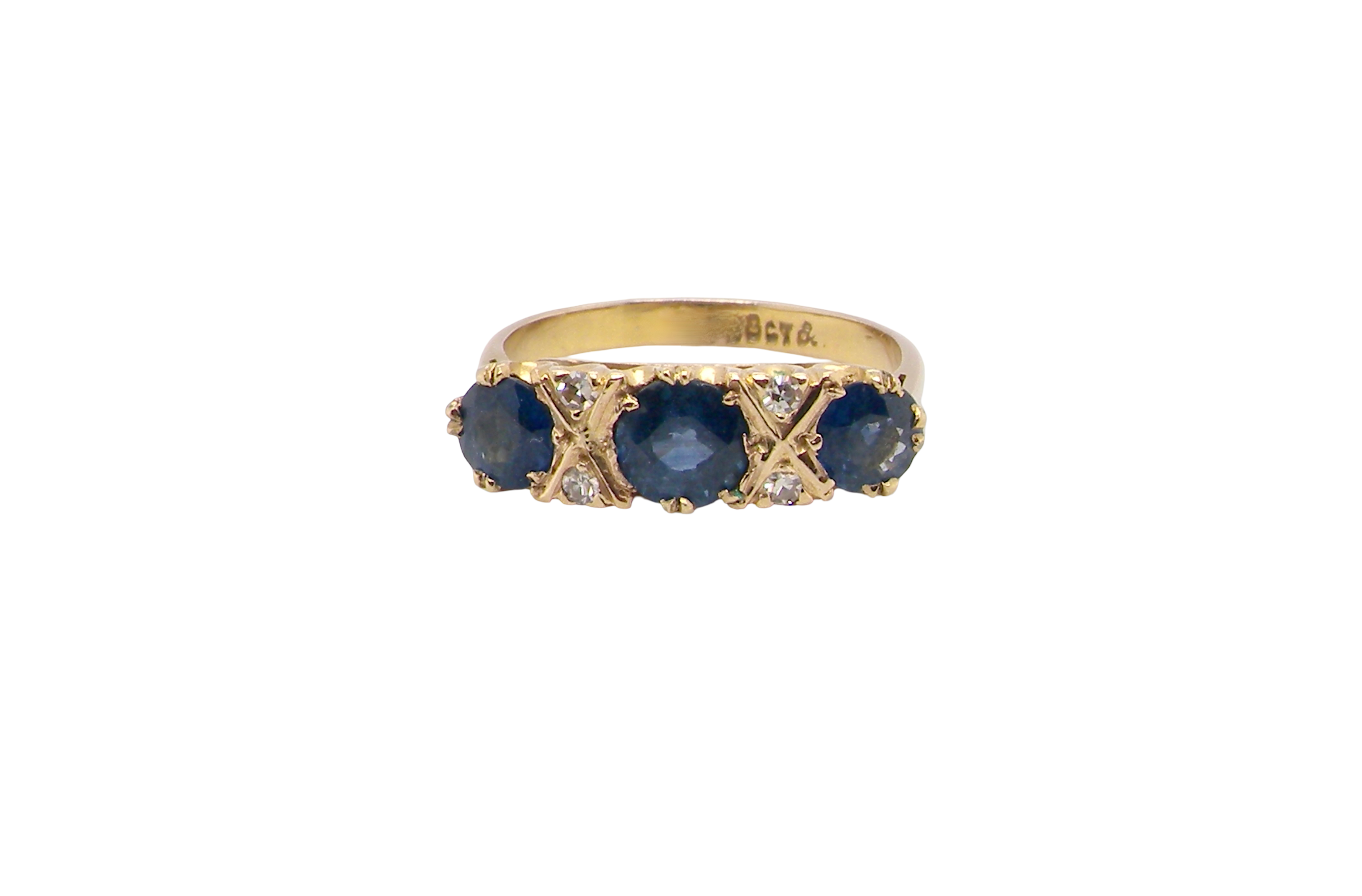 A lovely ring from the turn of the 19th century. Set with impressive round sapphires,