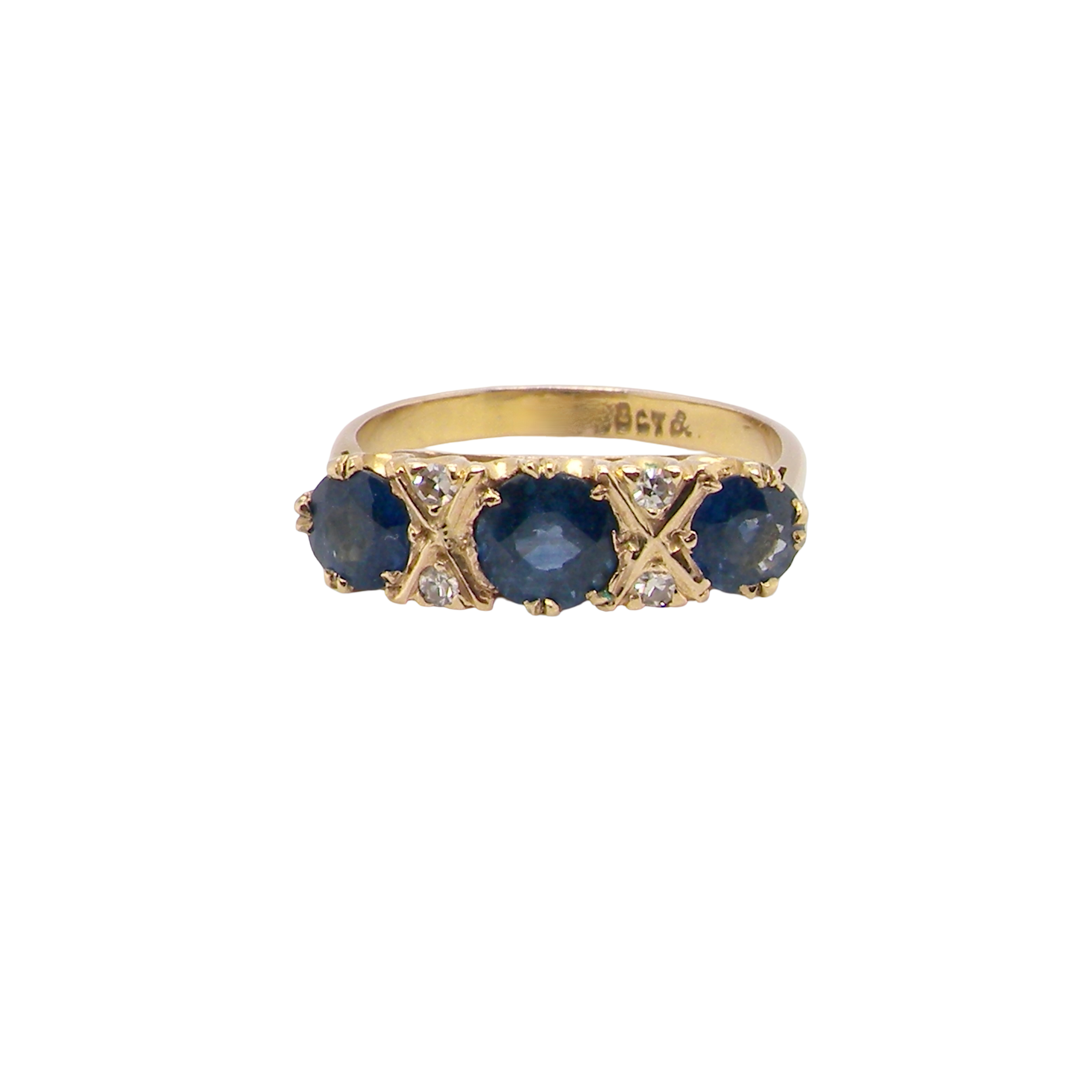 A lovely ring from the turn of the 19th century. Set with impressive round sapphires,