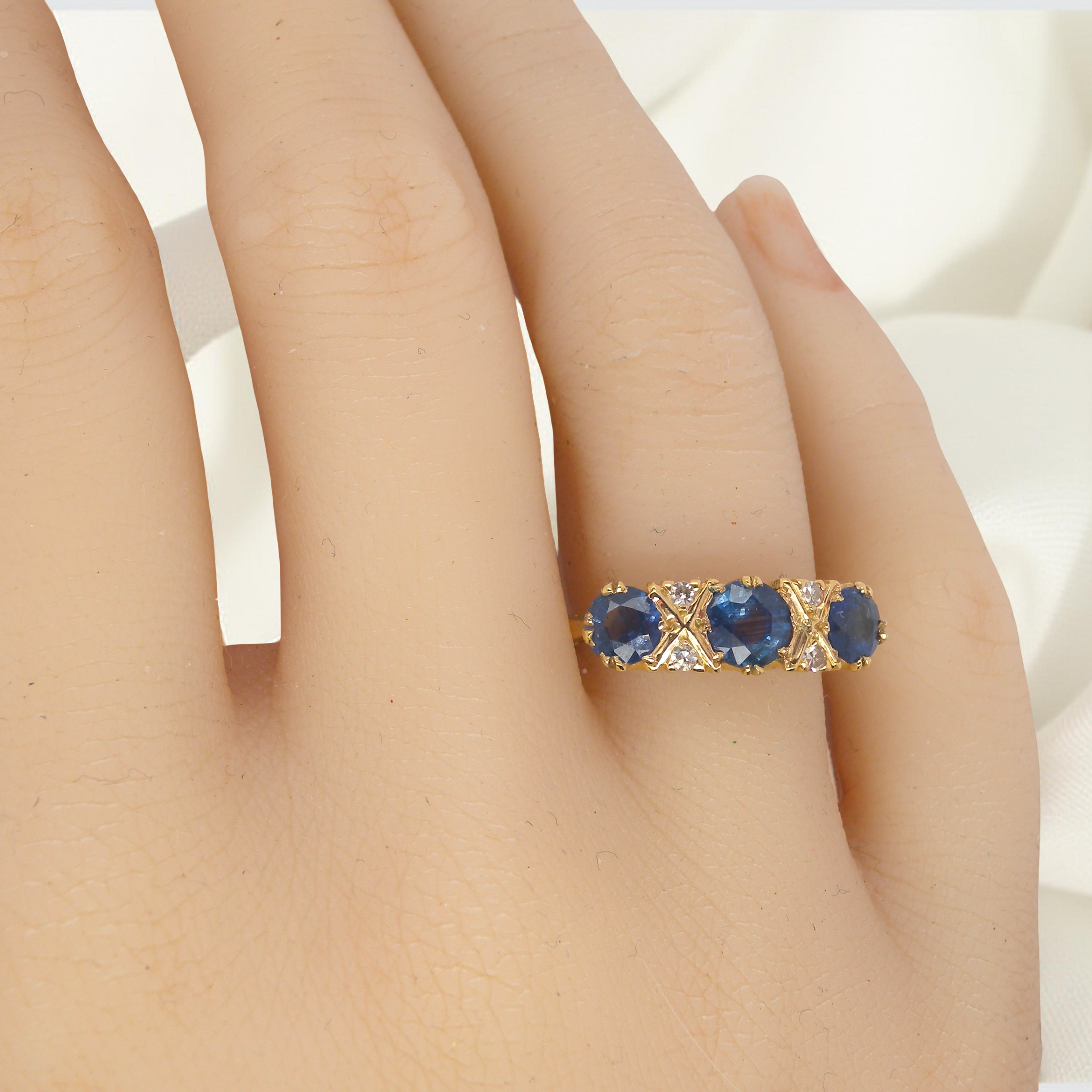 A lovely ring from the turn of the 19th century. Set with round sapphires,