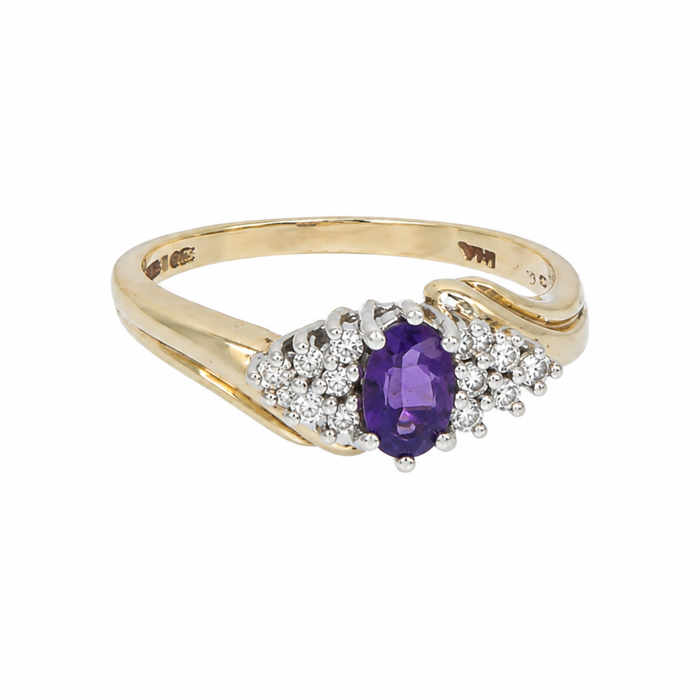 Amethyst and diamond cluster ring